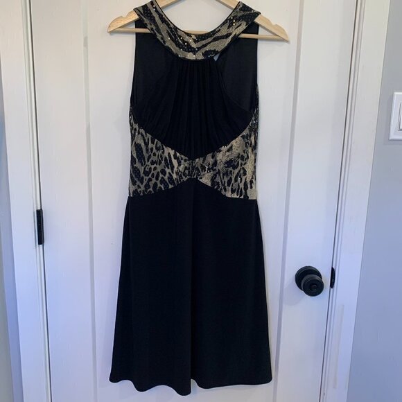 Joseph Ribkoff sz 8 Animal Print Black Halter Dress Evening Formal LBD - Picture 2 of 8